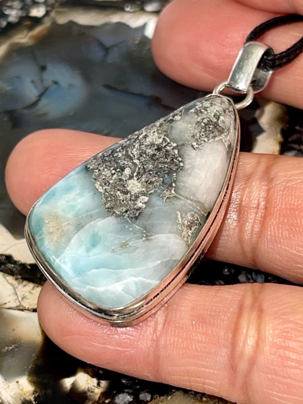 Gray & Blue Caribbean Larimar Pendant 2 1/2”